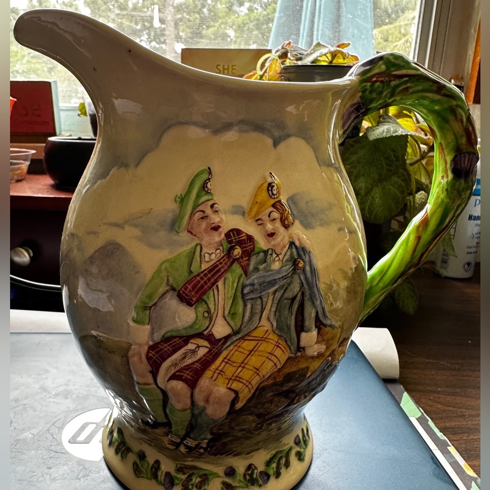 1930s Crown Devon Fieldings England Musical Jug W/As Ever Harry Lauder On Side